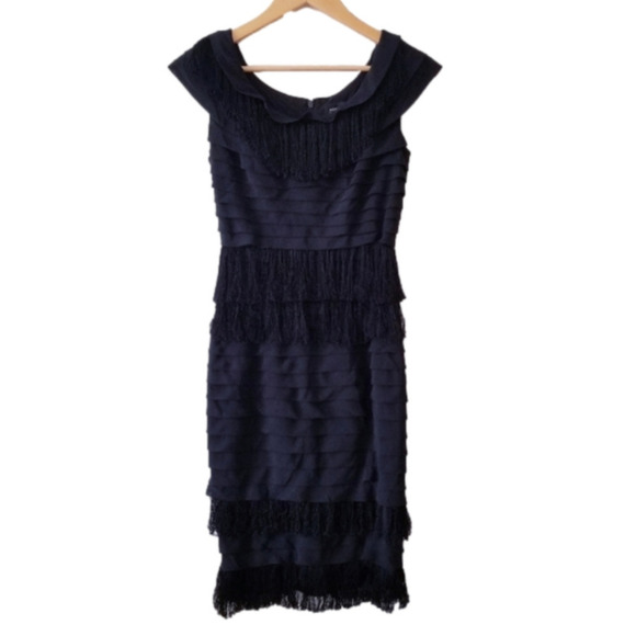 ADRIANNA Papell Black Fringe Ruffle Cocktail Dress Size 2 - Picture 1 of 7